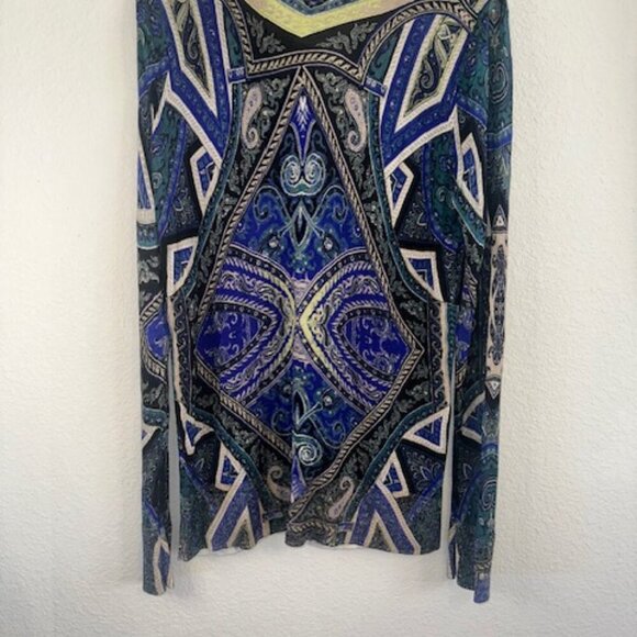 CHICOS Womens CARDIGAN Sweater‎ Long Sleeve BLUE Green PAISLEY Size 2 (L/12) - Picture 4 of 5